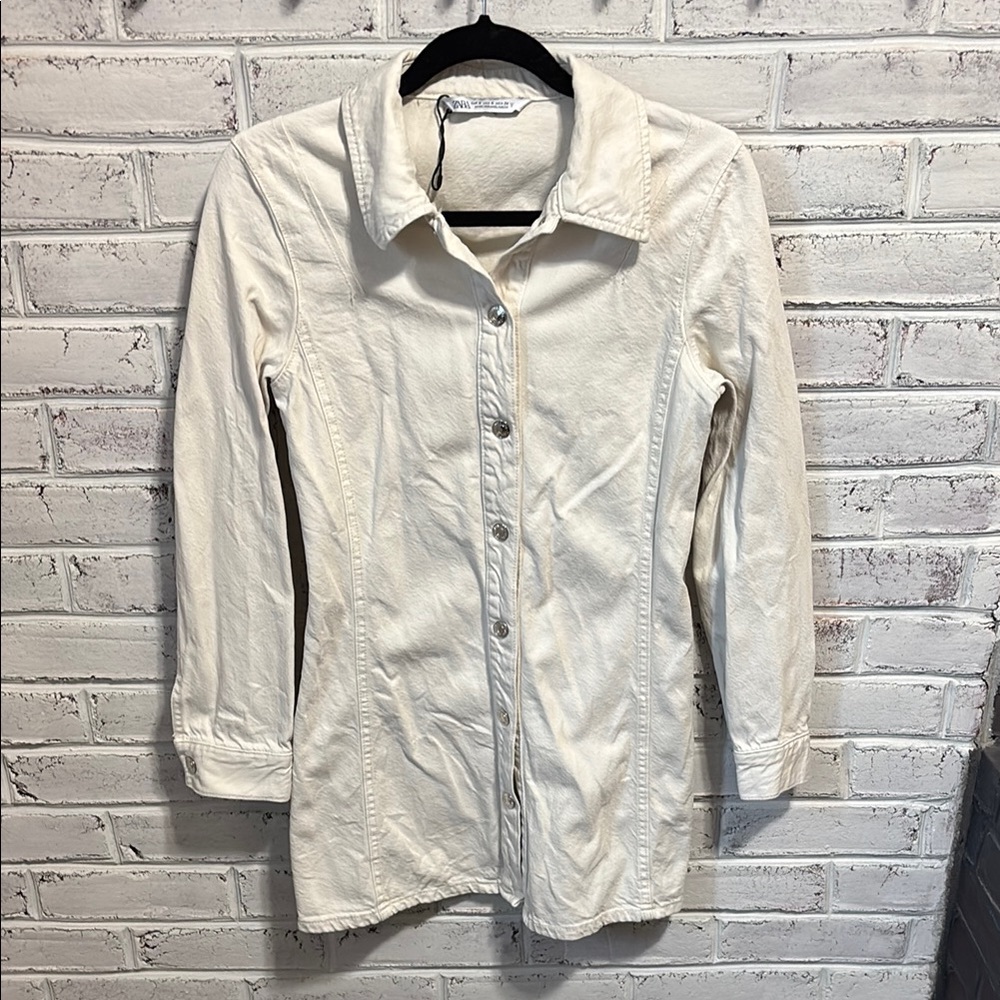 Zara Off-White Snap Closure Denim Jacket Size Small